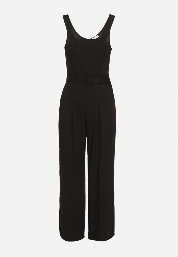 Born2be - Czarny Taliowany Kombinezon z Ozdobnym Paskiem i Klamrą Doloriela. Kolor: czarny. Styl: elegancki