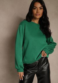 Renee - Zielona Bluza z Bawełną i Przeszyciami przy Dekolcie Fezanna. Okazja: na co dzień. Kolor: zielony. Materiał: bawełna. Styl: casual, sportowy #1