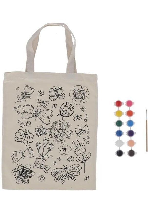 Esschert Design Torba płócienna do kolorowania z farbkami - Kwiaty. Wzór: kwiaty