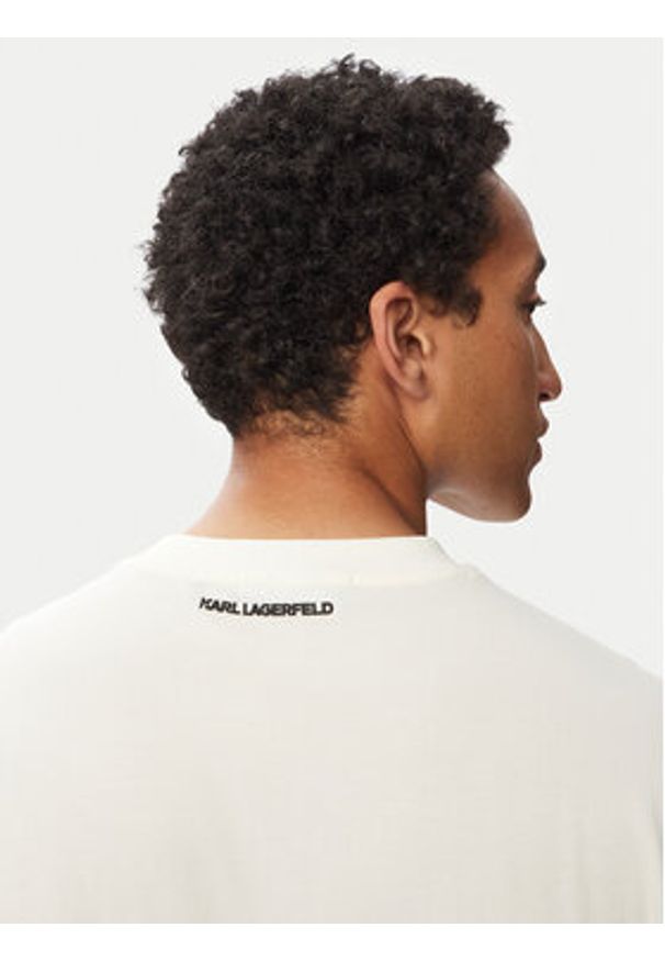 Karl Lagerfeld - KARL LAGERFELD T-Shirt 755048 563235 Biały Regular Fit. Typ kołnierza: dekolt w karo. Kolor: biały. Materiał: bawełna