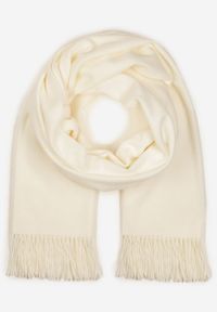 Born2be - Biały Szalik z Bawełną i Wiskozą Ozdobiony Frędzlami Siadortia. Okazja: na co dzień, na spotkanie biznesowe. Kolor: biały. Materiał: bawełna, wiskoza. Wzór: aplikacja. Styl: klasyczny, casual, elegancki, biznesowy #2