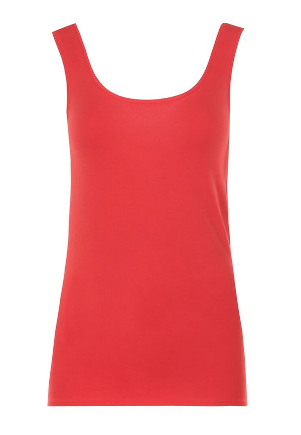 Born2be - Czerwony Top Alethionis. Kolor: czerwony. Materiał: dzianina, bawełna, jeans. Długość rękawa: na ramiączkach. Wzór: gładki