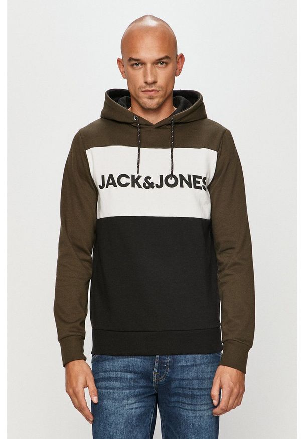 Jack & Jones - Bluza. Okazja: na co dzień. Typ kołnierza: kaptur. Kolor: zielony. Materiał: dzianina. Styl: casual