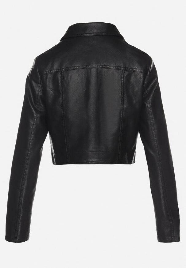 Born2be - Czarna Krótka Kurtka z Imitacji Skóry o Koszulowym Kroju z Kieszeniami Sesonia. Okazja: na co dzień. Kolor: czarny. Materiał: skóra. Długość rękawa: długi rękaw. Długość: krótkie. Styl: casual, elegancki