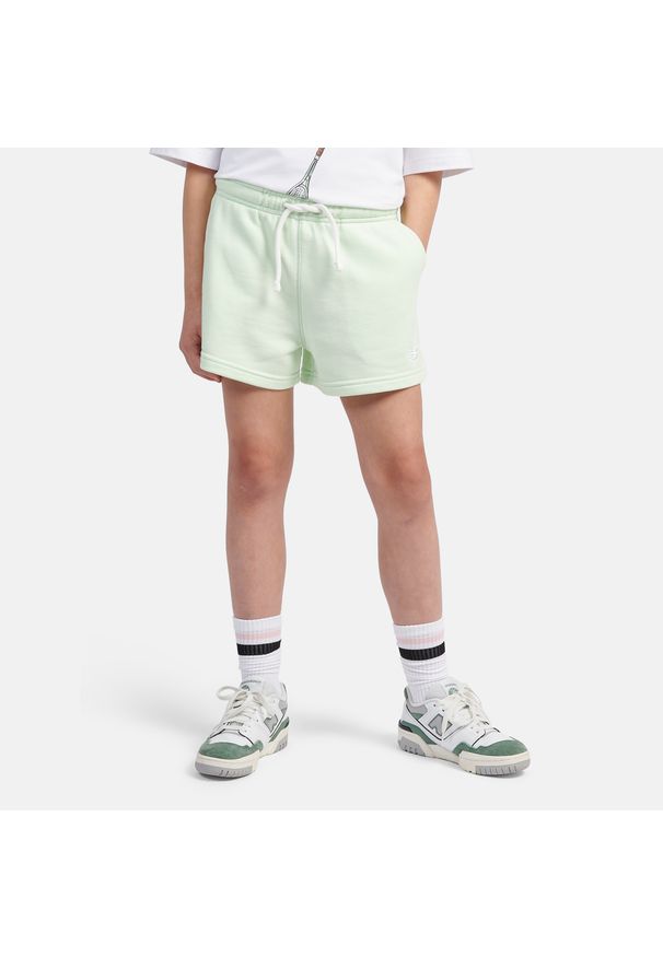 Spodenki dziecięce New Balance LAKG0006MEW – miętowe. Kolor: miętowy. Materiał: bawełna, poliester. Styl: sportowy