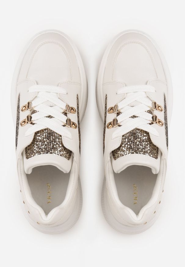 Born2be - Białe Sneakersy VICES na Koturnie z Brokatem Elanatale. Okazja: na co dzień. Kolor: biały. Obcas: na koturnie