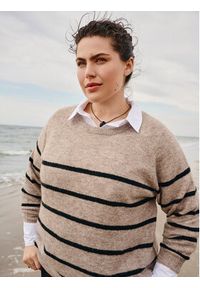 Zizzi Sweter M61257A Beżowy Regular Fit. Kolor: beżowy. Materiał: syntetyk