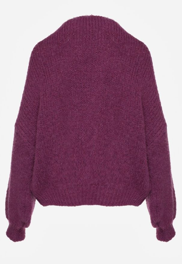 Renee - Fioletowy Kardigan z Wełną o Kroju Oversize z Wiązanymi Kokardami Elearina. Okazja: na co dzień. Typ kołnierza: kokarda. Kolor: fioletowy. Materiał: wełna. Styl: casual, street, elegancki