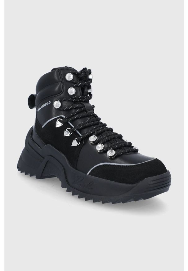 Karl Lagerfeld Buty Quest damskie kolor czarny na platformie. Nosek buta: okrągły. Zapięcie: sznurówki. Kolor: czarny. Materiał: skóra. Obcas: na platformie