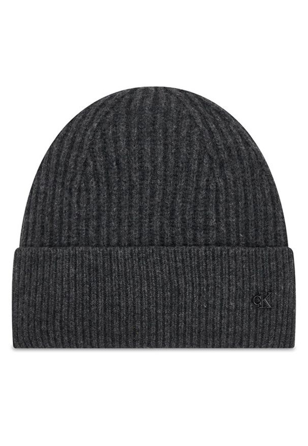 Calvin Klein Czapka Ck Metal Wool Beanie LV04D8032G Szary. Kolor: szary. Materiał: wełna