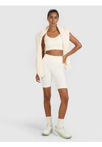 4f - 4F Legginsy kolarki treningowe bezszwowe damskie - beżowe M/L. Stan: podwyższony. Kolor: beżowy. Materiał: materiał, syntetyk, dzianina, włókno, elastan. Długość: krótkie. Wzór: gładki. Sport: fitness #1