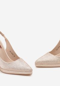 Born2be - Beżowe Wsuwane Sandały na Szpilce z Noskiem w Szpic Zdobione Cyrkoniami Milaica. Zapięcie: bez zapięcia. Kolor: beżowy. Wzór: aplikacja. Obcas: na szpilce. Styl: elegancki #3