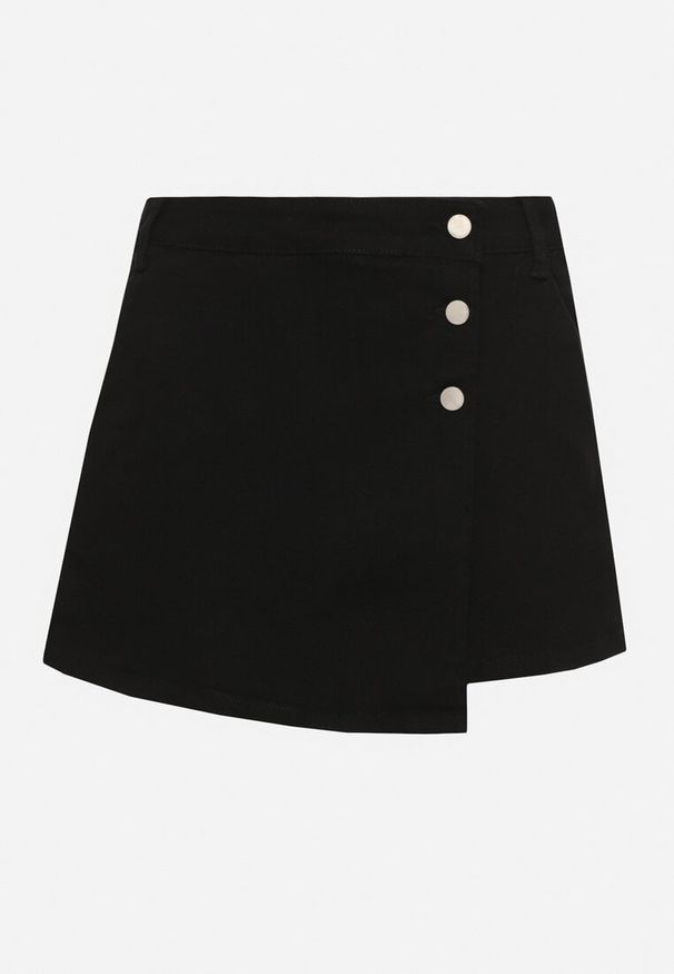 Born2be - Czarne Spódnico-Szorty z Ozdobną Zakładką i Guzikami Ralritia. Okazja: na co dzień. Kolor: czarny. Styl: elegancki, casual