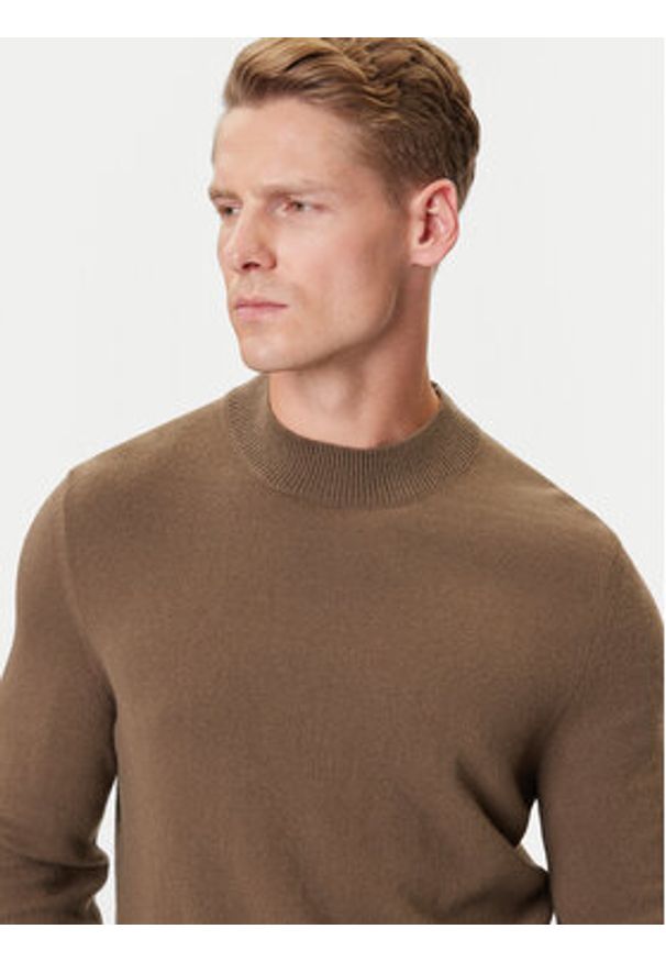 Marc O'Polo Denim Sweter 5000007280 Brązowy Regular Fit. Typ kołnierza: polo. Kolor: brązowy. Materiał: wełna