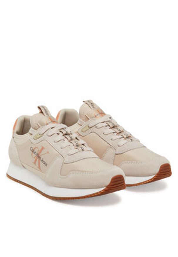 Calvin Klein Jeans Sneakersy Runner Sock Laceup Ny-Lth Wn YW0YW00840 Beżowy. Kolor: beżowy. Materiał: materiał