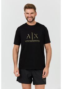 Armani Exchange - ARMANI EXCHANGE Czarny t-shirt ze złotym logo. Kolor: czarny
