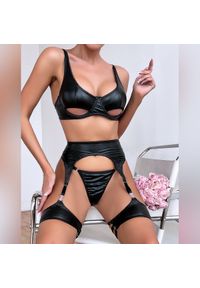 Intica - Komplet bielizny z wycięciami elegancki na specjalne okazje Ghica. Kolor: czarny. Wzór: gładki #7