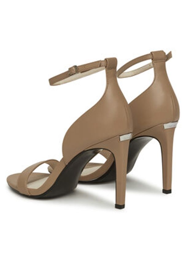 Calvin Klein Sandały Heel Sandal 90 - Lth HW0HW02337 Beżowy. Kolor: beżowy. Materiał: skóra