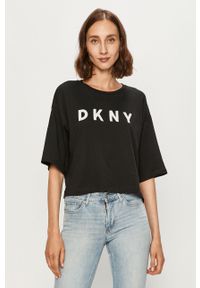DKNY - Dkny - T-shirt. Okazja: na co dzień. Kolor: czarny. Materiał: bawełna, dzianina. Wzór: aplikacja. Styl: casual #1