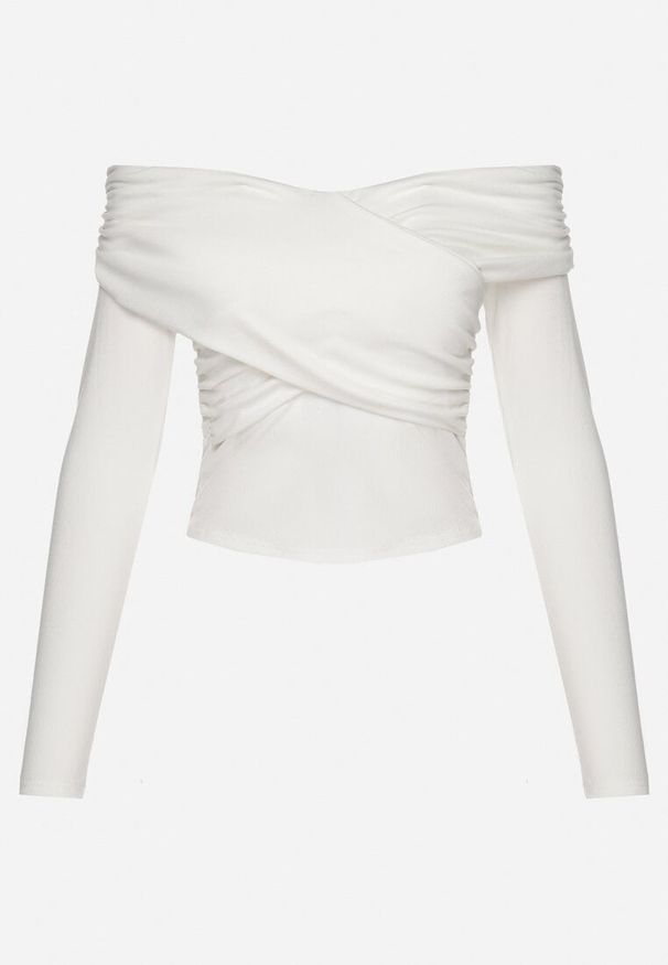 Born2be - Biała Bluzka z Wiskozą z Dekoltem Typu Hiszpanka Amoilea. Okazja: na co dzień. Typ kołnierza: dekolt hiszpanka. Kolor: biały. Materiał: wiskoza. Styl: casual, elegancki