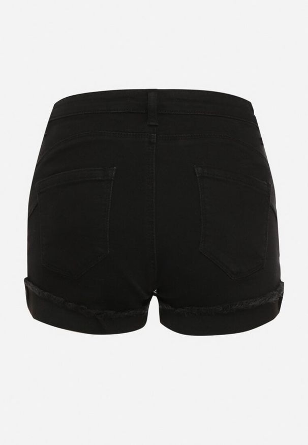 Born2be - Czarne Jeansowe Szorty z Wysokim Stanem o Asymetrycznym Wykończeniu z Efektem Push-Up Afisea. Okazja: na co dzień. Stan: podwyższony. Kolor: czarny. Materiał: jeans. Styl: casual