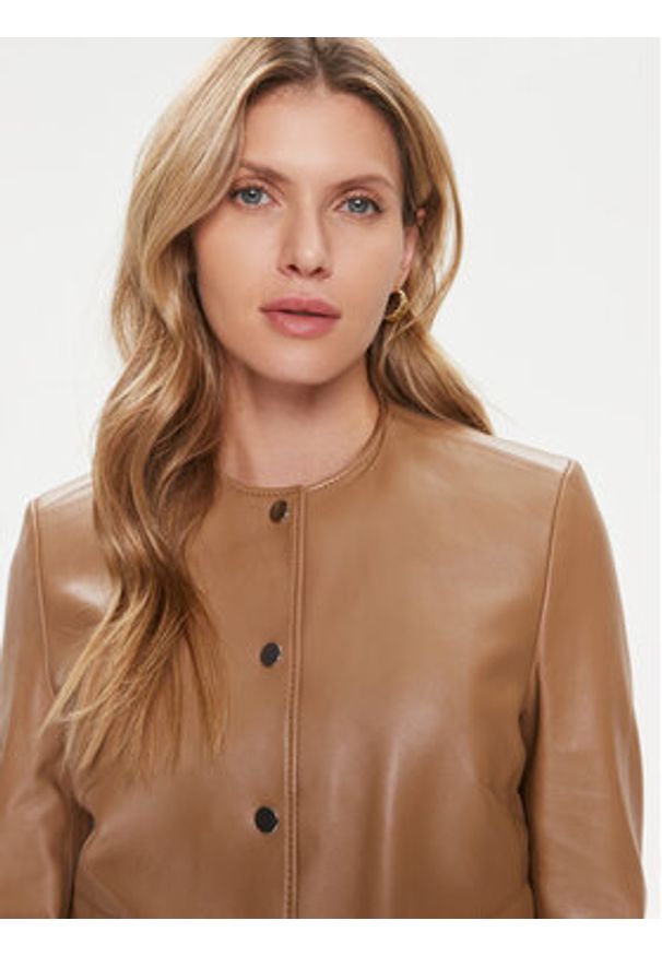 BOSS - Boss Kurtka skórzana Samarie 50505500 Beżowy Slim Fit. Kolor: beżowy. Materiał: skóra