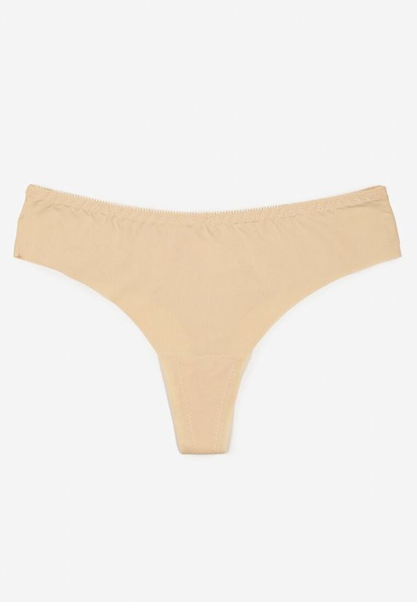 Renee - Beżowe Bezszwowe Majtki Typu Stringi Tenazura. Kolor: beżowy. Materiał: jeans