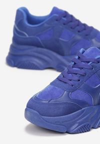Born2be - Niebieskie Sznurowane Sneakersy na Grubej Podeszwie ze Żłobieniami Dangray. Kolor: niebieski #5
