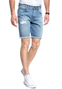 Wrangler - KRÓTKIE SPODENKI WRANGLER REGULAR SHORTS SALTED RIPS W15UER040. Materiał: jeans. Długość: krótkie. Wzór: aplikacja. Styl: retro, klasyczny #5