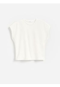 Reserved - T-shirt z modalem - złamana biel. Materiał: dzianina