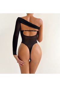 Intica - Body asymetryczne z jednym rękawem na przyjęcia i na co dzień Carmela. Kolor: czarny. Materiał: materiał #7