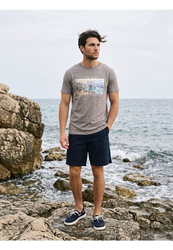 Sinsay - Szorty z domieszką lnu - granatowy. Kolor: niebieski. Materiał: len