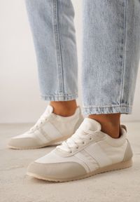 Renee - Beżowe Sneakersy w Stylu Klasycznych Tenisówek z Marszczeniem z Tyłu Aiglise. Okazja: na co dzień. Kolor: beżowy. Materiał: jeans #4