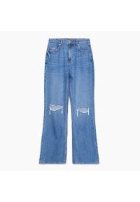 Cropp - Niebieskie jeansy flare z dziurami - Niebieski. Kolor: niebieski #1