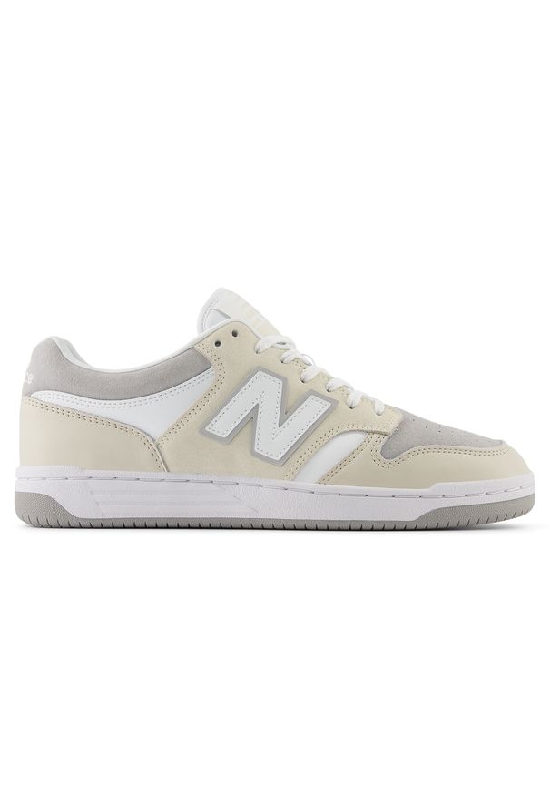 Buty unisex New Balance BB480LGW – beżowe. Okazja: na co dzień. Kolor: beżowy. Materiał: syntetyk, materiał, dresówka. Szerokość cholewki: normalna. Sport: turystyka piesza