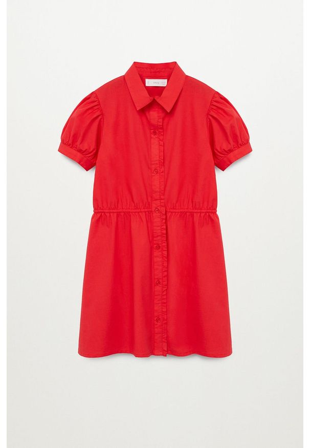 Mango Kids - Sukienka dziecięca LAST-H. Kolor: czerwony. Materiał: tkanina, bawełna, materiał. Długość rękawa: krótki rękaw. Wzór: gładki. Typ sukienki: rozkloszowane. Długość: mini