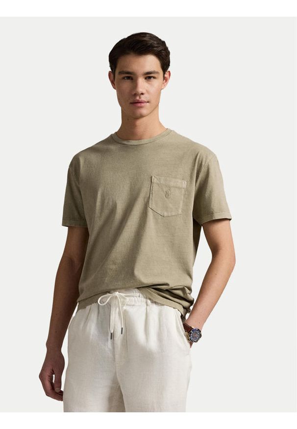 Polo Ralph Lauren T-Shirt 710969628006 Khaki Custom Slim Fit. Typ kołnierza: polo. Kolor: brązowy. Materiał: bawełna