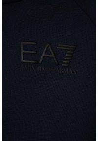 EA7 Emporio Armani bluza dziecięca kolor granatowy z kapturem z nadrukiem. Typ kołnierza: kaptur. Kolor: niebieski. Długość rękawa: raglanowy rękaw. Wzór: nadruk #3