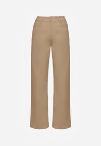 Renee - Beżowe Spodnie Woskowane o Szerokim Kroju High Waist Sezila. Okazja: na co dzień. Stan: podwyższony. Kolor: beżowy. Styl: casual #4