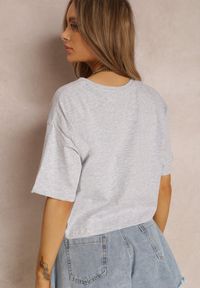 Renee - Jasnoszary T-shirt Phelista. Okazja: na co dzień. Kolor: szary. Materiał: jeans. Długość rękawa: krótki rękaw. Długość: krótkie. Styl: klasyczny, casual