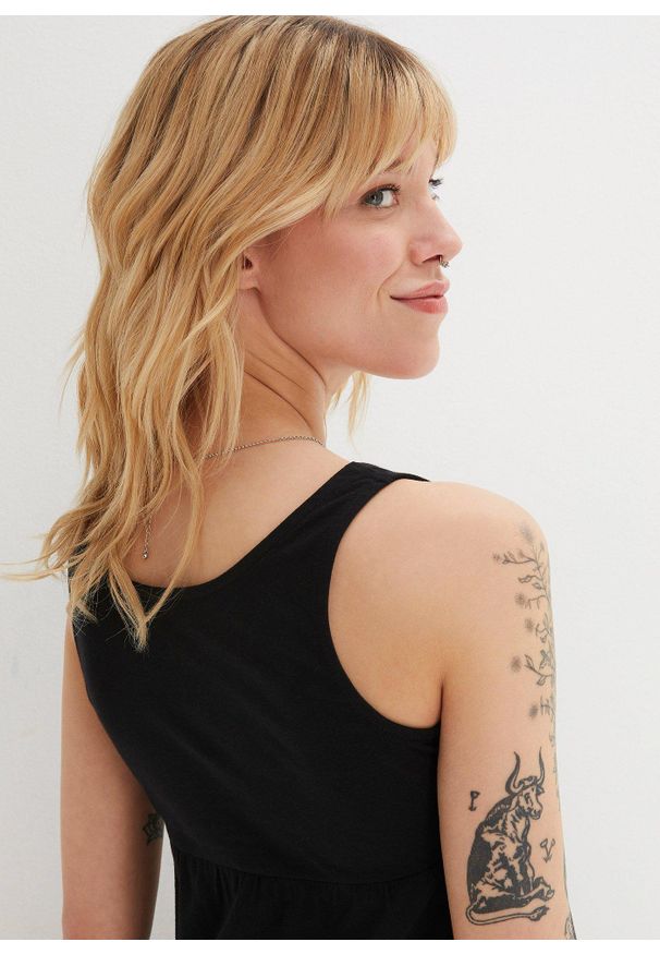 bonprix - Krótka sukienka z dżerseju z bawełny. Kolor: czarny. Materiał: jersey, bawełna. Długość rękawa: krótki rękaw. Sezon: lato. Długość: mini