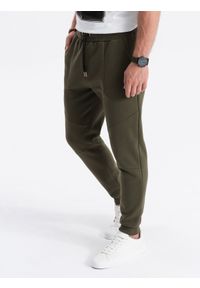 Ombre Clothing - Spodnie męskie dresowe joggery - oliwkowe V2 OM-PASK-22FW-008 - XXL. Kolor: oliwkowy. Materiał: dresówka. Wzór: geometria #4
