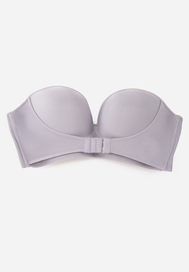 Renee - Szary Biustonosz Miseczka D Push Up Zapinany z Przodu z Dodatkowym Ramiączkiem przez Szyję Monaria. Kolor: szary. Materiał: jeans. Rodzaj stanika: push-up