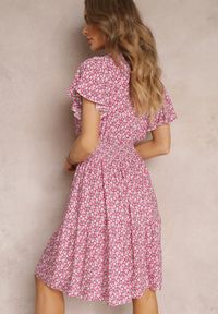 Renee - Różowa Sukienka Mini z Gumką w Talii z Wiskozy Jensa. Kolor: różowy. Materiał: wiskoza. Styl: wakacyjny. Długość: mini #5