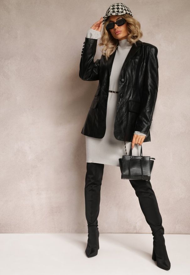 Renee - Jasnoszara Sukienka Mini Sweterkowa z Luźnymi Rękawami Falis. Kolor: szary. Materiał: dzianina. Styl: elegancki. Długość: mini