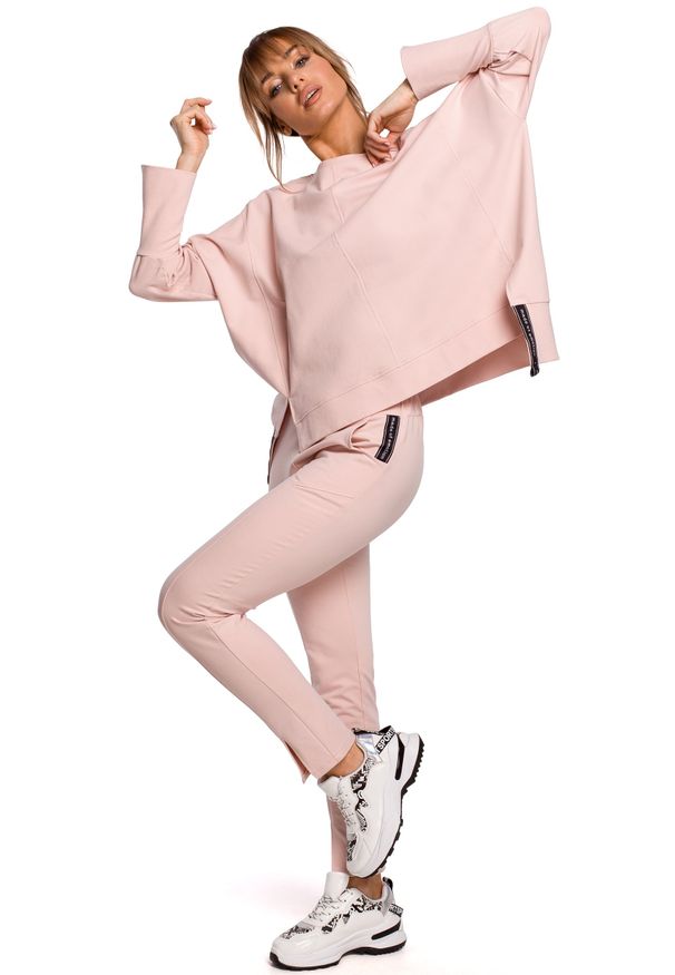 MOE - Dresowe Spodnie z Rozciętą Nogawką - Różowe. Kolor: różowy. Materiał: dresówka