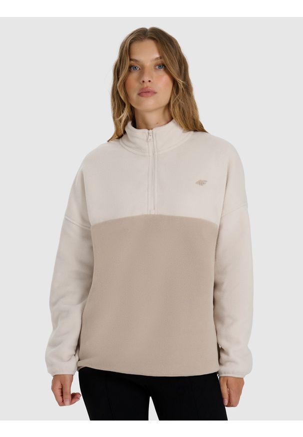 4f - 4F Polar ze stójką regular damski - beżowy XS. Typ kołnierza: kołnierzyk stójkowy. Kolor: beżowy. Materiał: polar. Długość: krótkie. Wzór: gładki. Sezon: zima. Sport: snowboard, wspinaczka, turystyka piesza, narciarstwo