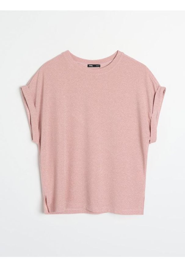 Sinsay - Koszulka z metalizowaną nicią - różowy. Kolor: różowy