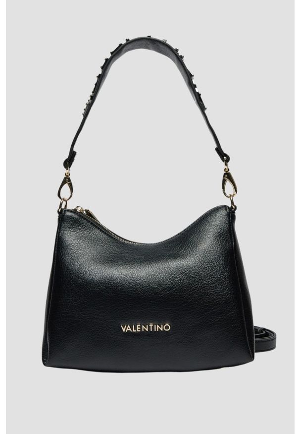 Valentino by Mario Valentino - VALENTINO Czarna damska torebka Kalimba Hobo Bag z saszetką. Kolor: czarny. Wzór: paski. Materiał: skórzane. Styl: elegancki