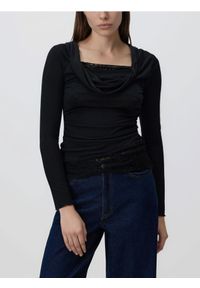 Reserved - Bluzka z koronkową wstawką - czarny. Kolor: czarny. Materiał: koronka